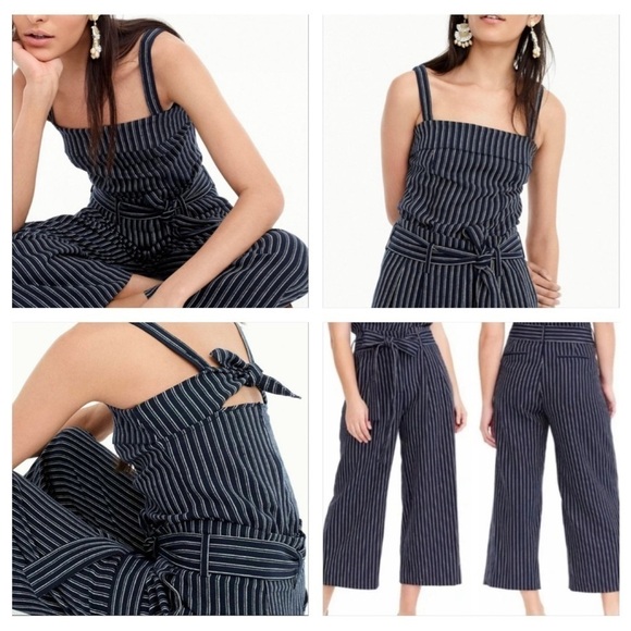 J.crew Point Sur Freddie Linen Turnover Navy Blue & White Striped Bow Tie Top 00 - Picture 13 of 13